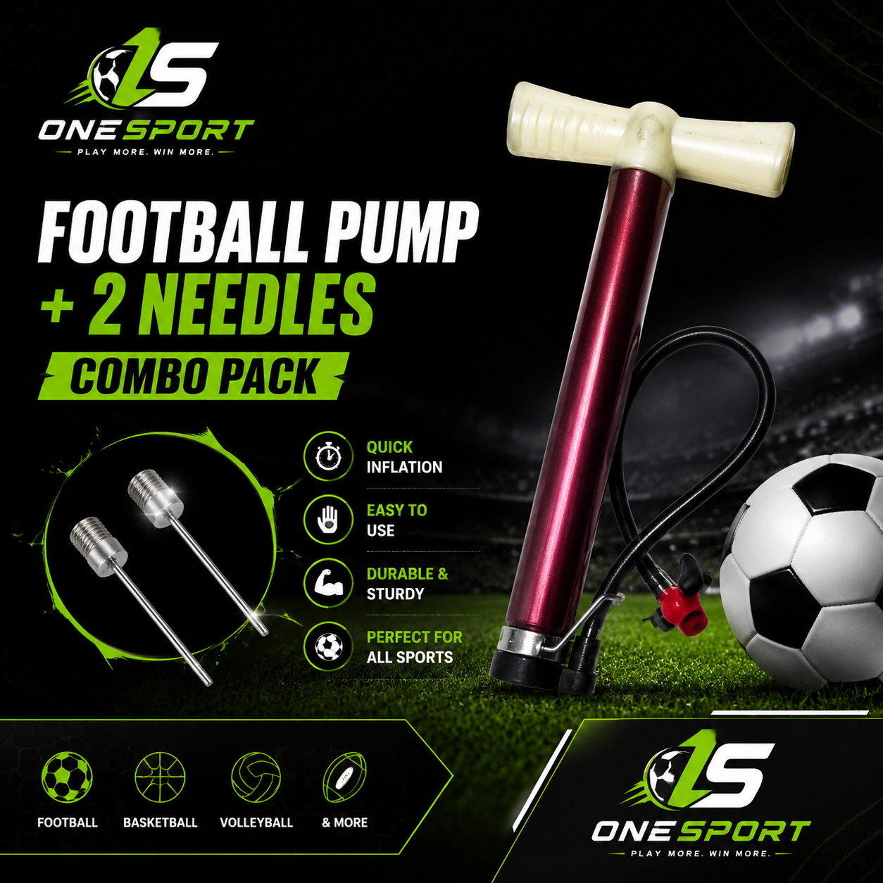 Complete Football Inflation Kit (Pump + 2 Needles)”